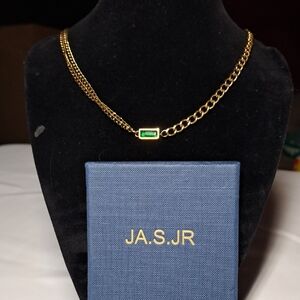 Gold Necklace with Green Gemstone